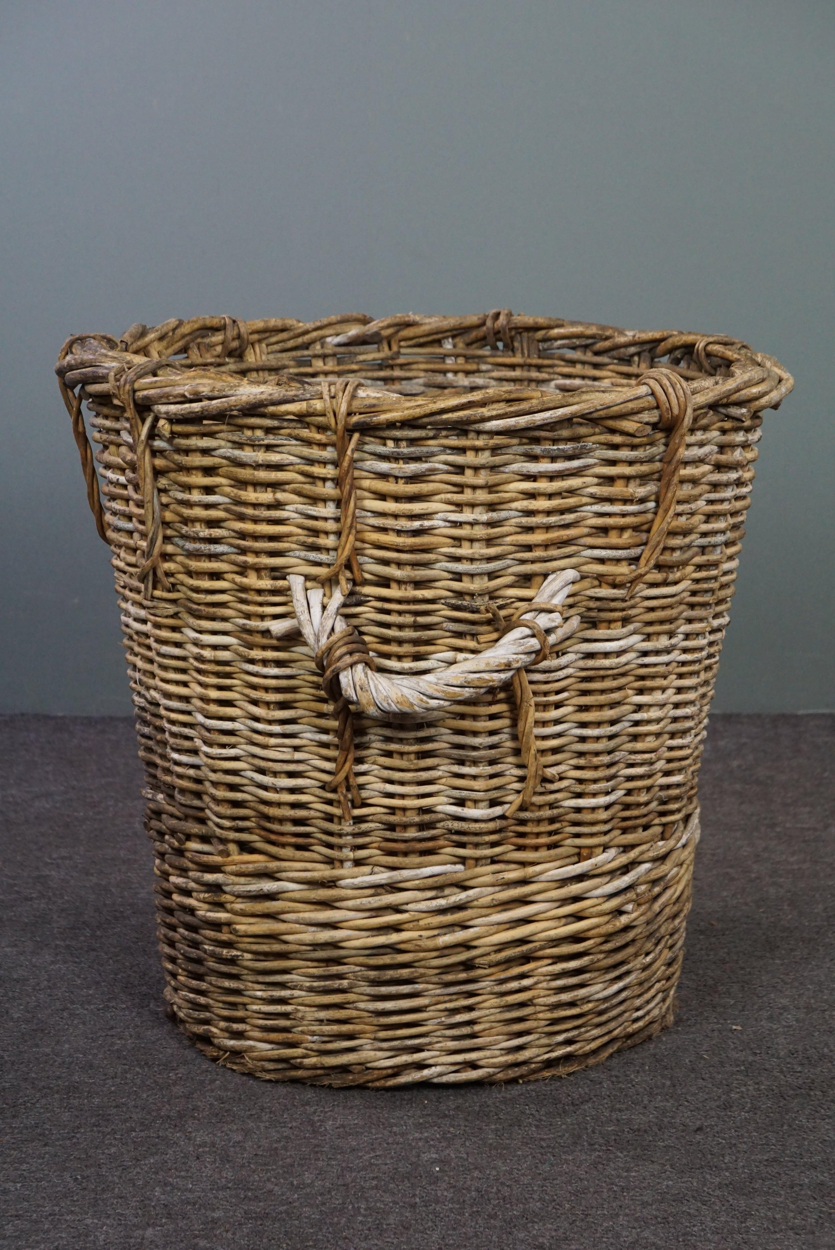 20th Century French round hand woven fireplace basket For Sale