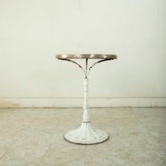 French Round Iron Bistro Table or Side Table with Marble Top, Brass Trim C. 1900