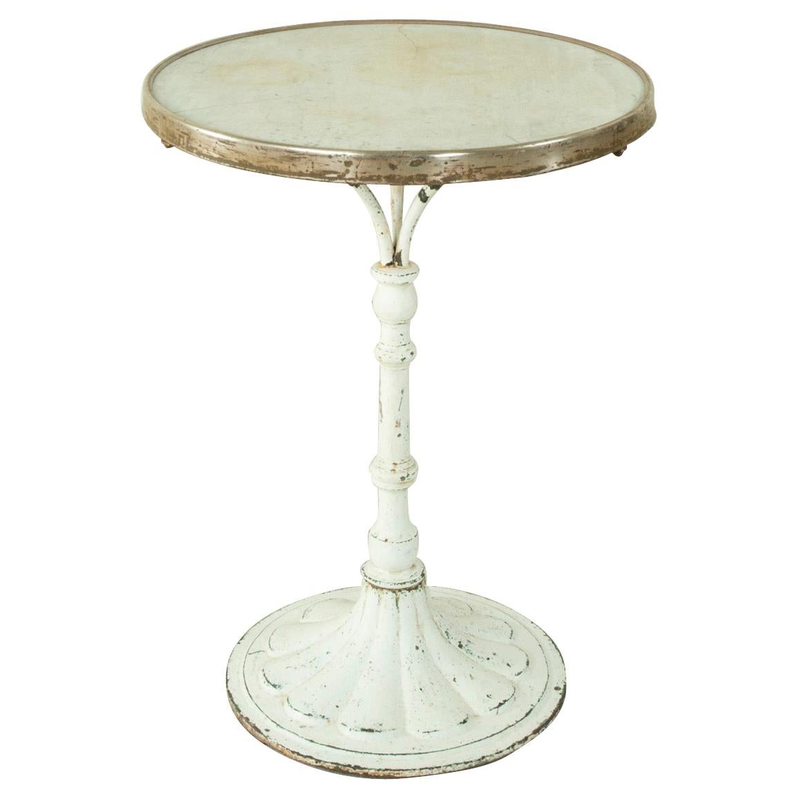 French Round Iron Bistro Table or Side Table with Marble Top, Brass Trim C. 1900