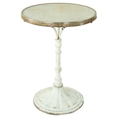 Antique French Round Iron Bistro Table or Side Table with Marble Top, Brass Trim C. 1900