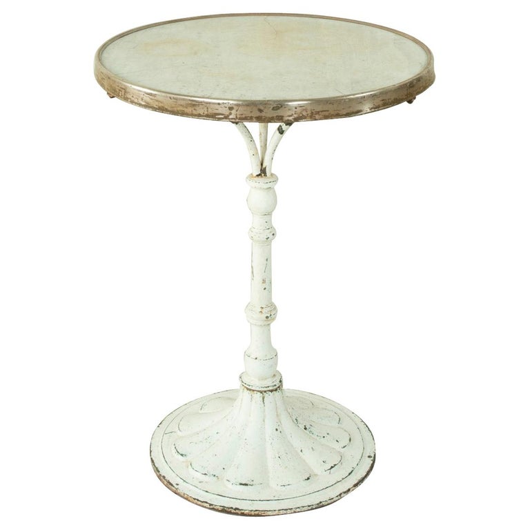 French Round Iron Bistro Table or Side Table with Marble Top, Brass