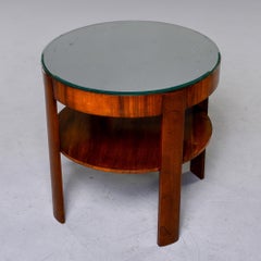 French Round Mahogany Side Table with Mirror Top