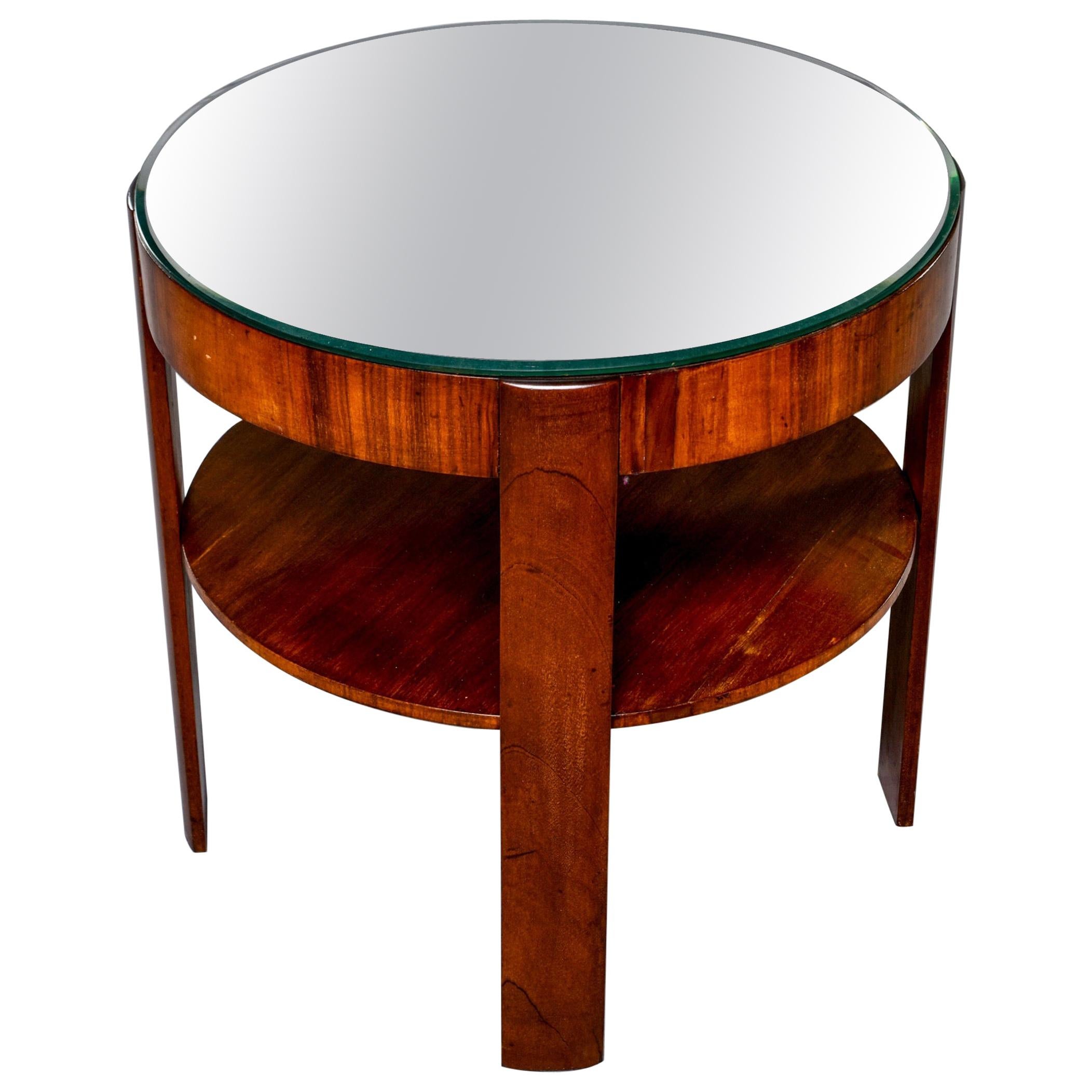 French Round Mahogany Side Table with Mirror Top