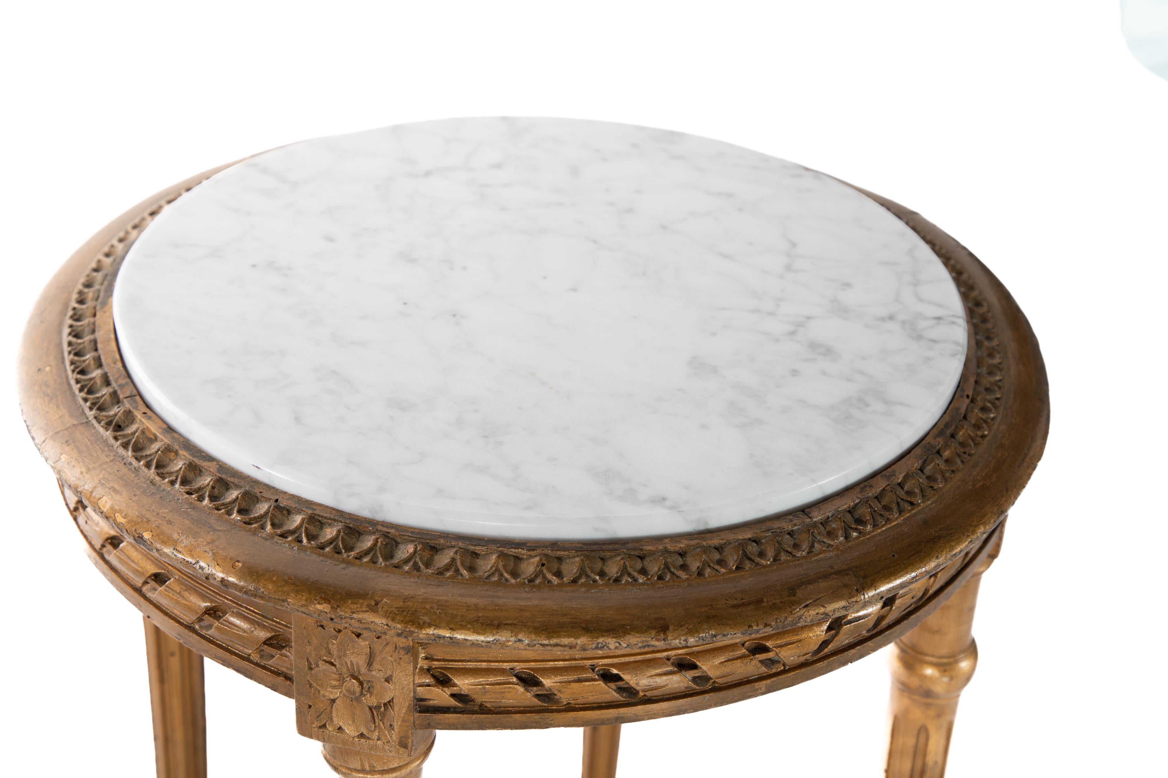 Gilt French Round Marble and Gold Leaf Table For Sale
