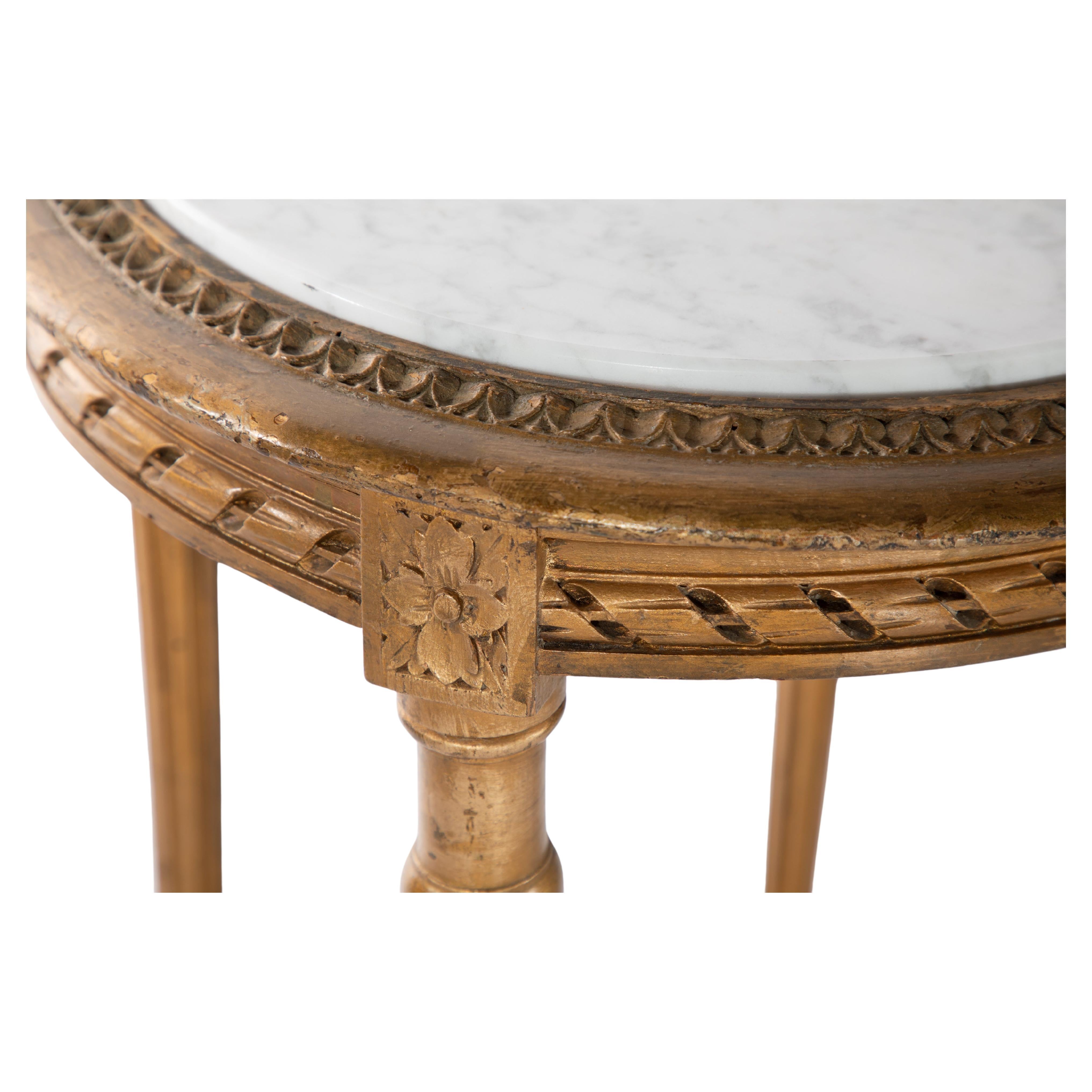 French Round Marble and Gold Leaf Table