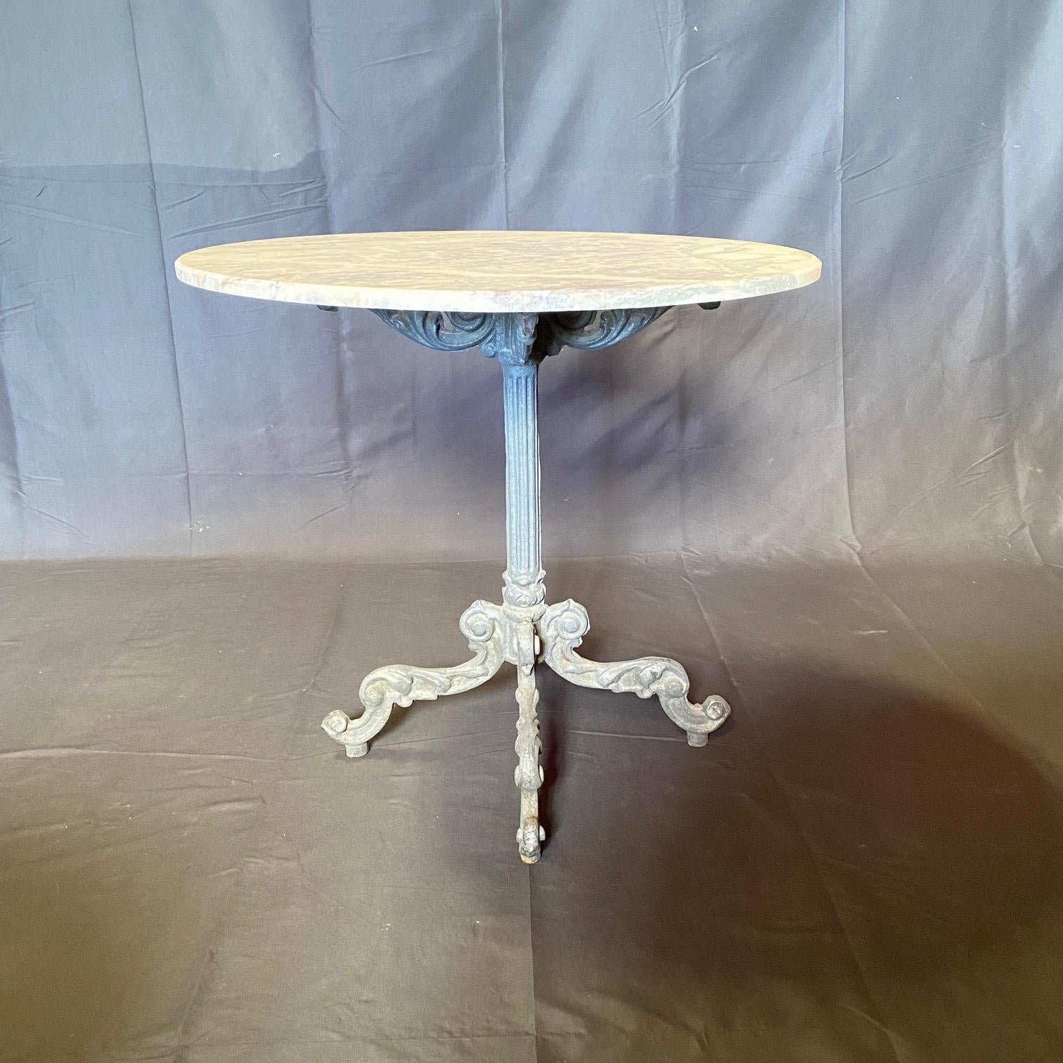 French Round Marble Top Cafe Bistro Table with Wonderful Metal Base For Sale 5