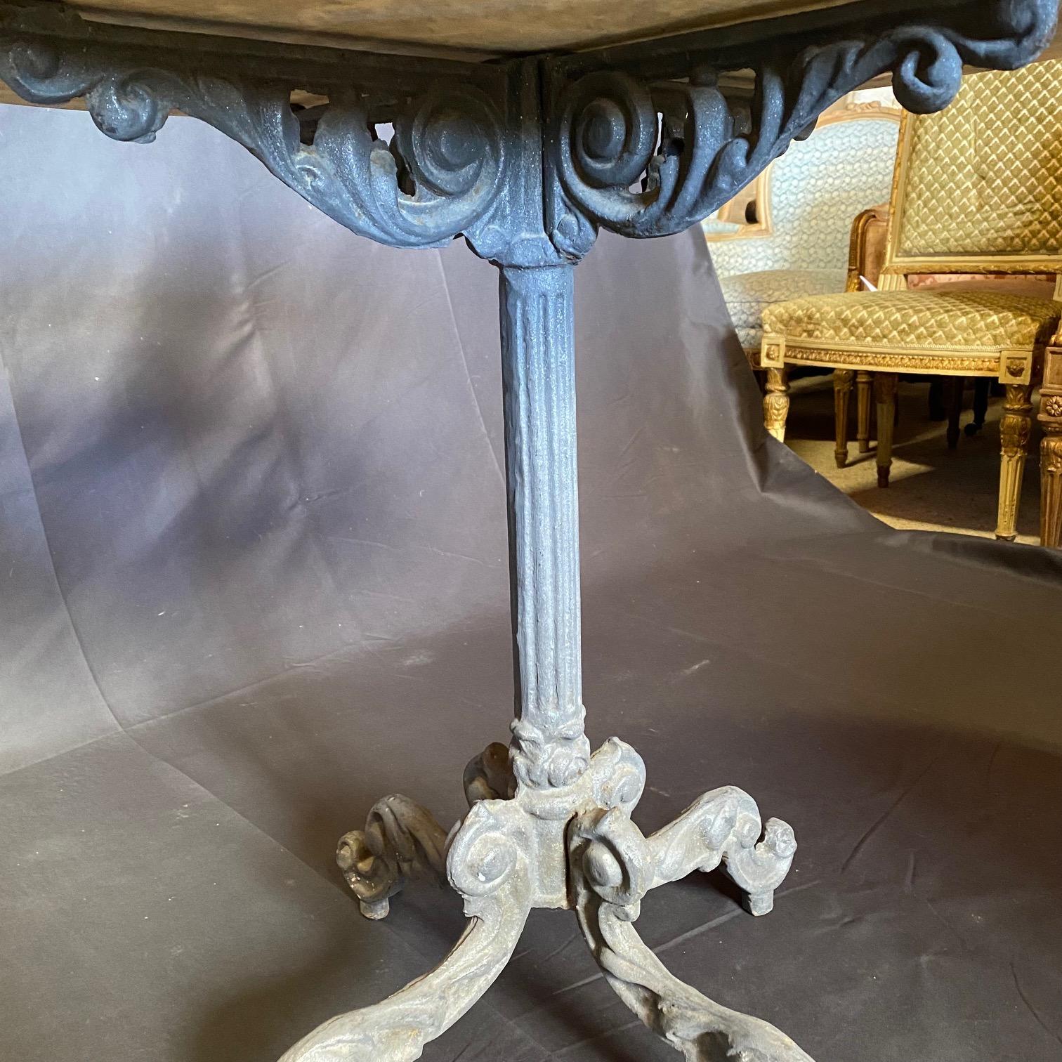 French Provincial French Round Marble Top Cafe Bistro Table with Wonderful Metal Base