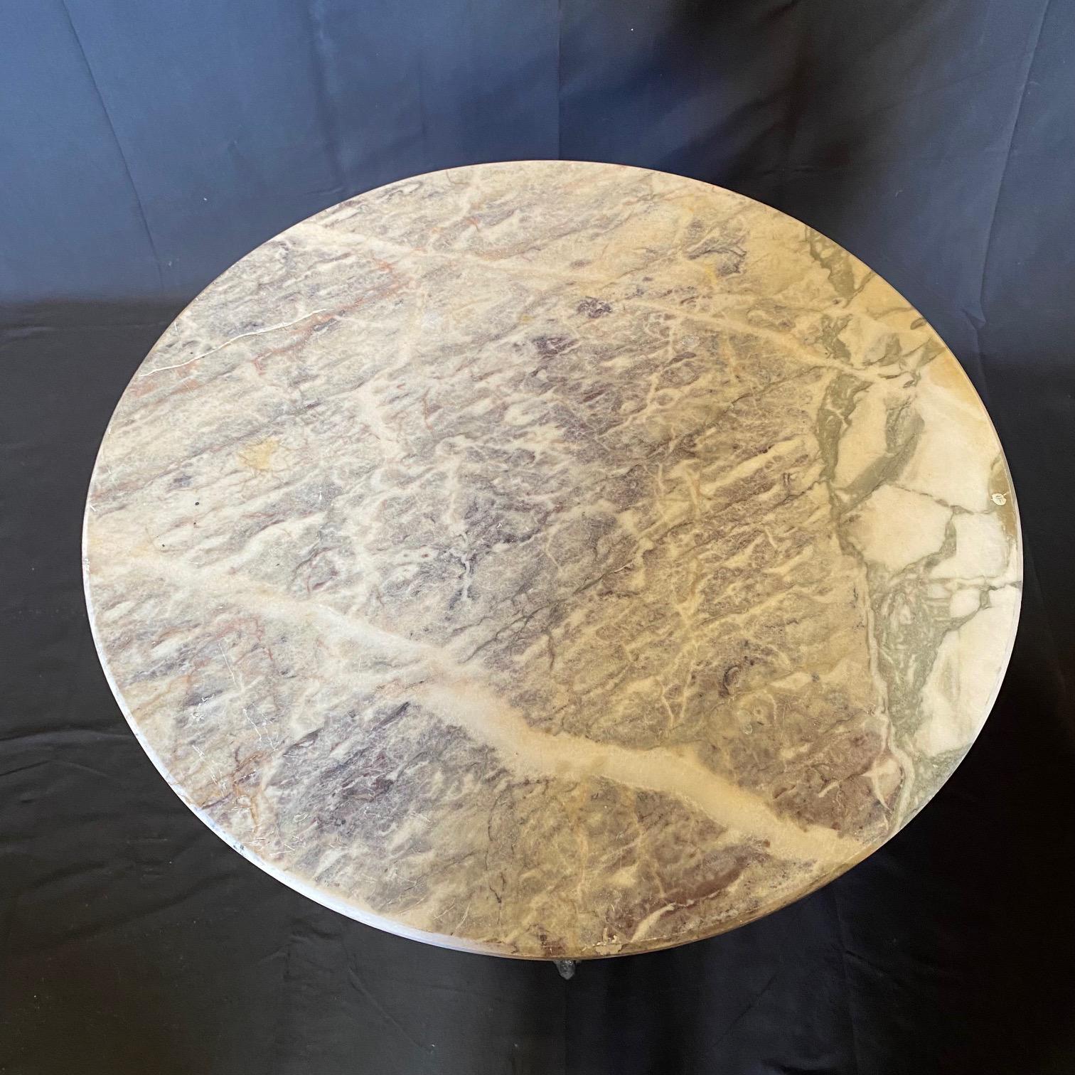 French Round Marble Top Cafe Bistro Table with Wonderful Metal Base In Good Condition For Sale In Hopewell, NJ