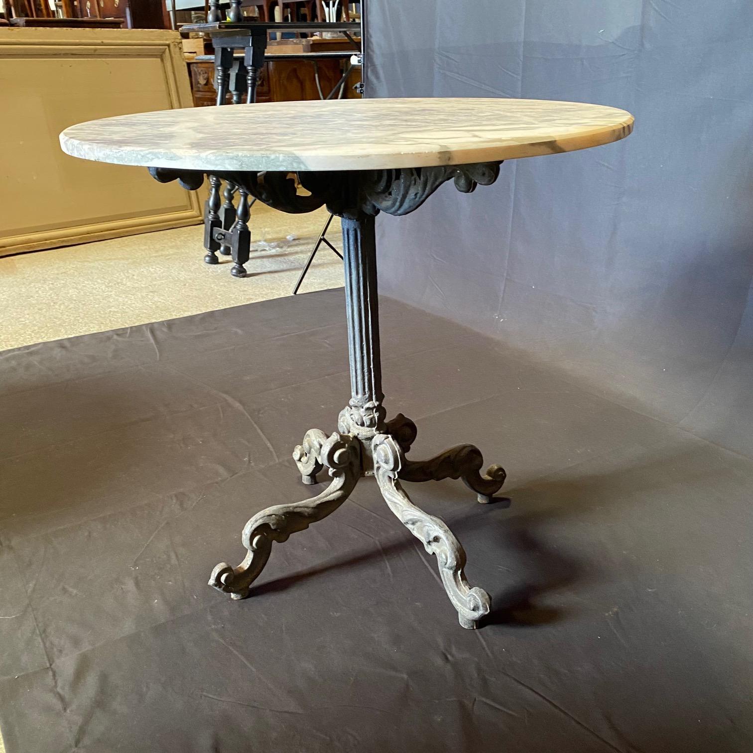 French Round Marble Top Cafe Bistro Table with Wonderful Metal Base For Sale 3