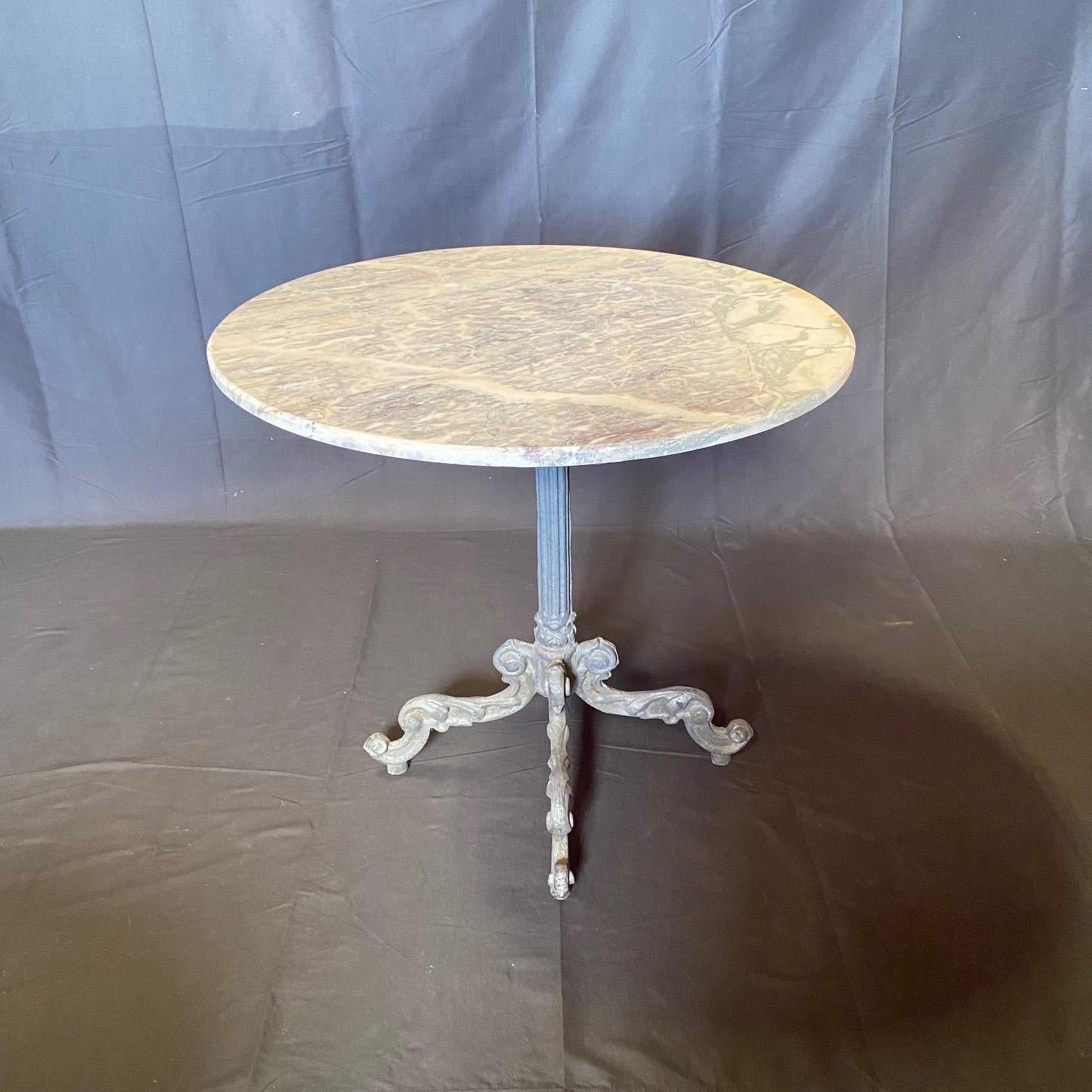 French Round Marble Top Cafe Bistro Table with Wonderful Metal Base For Sale 4