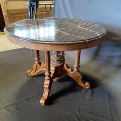 French Round Marble Top Dining or Center Table with Pedestal Base