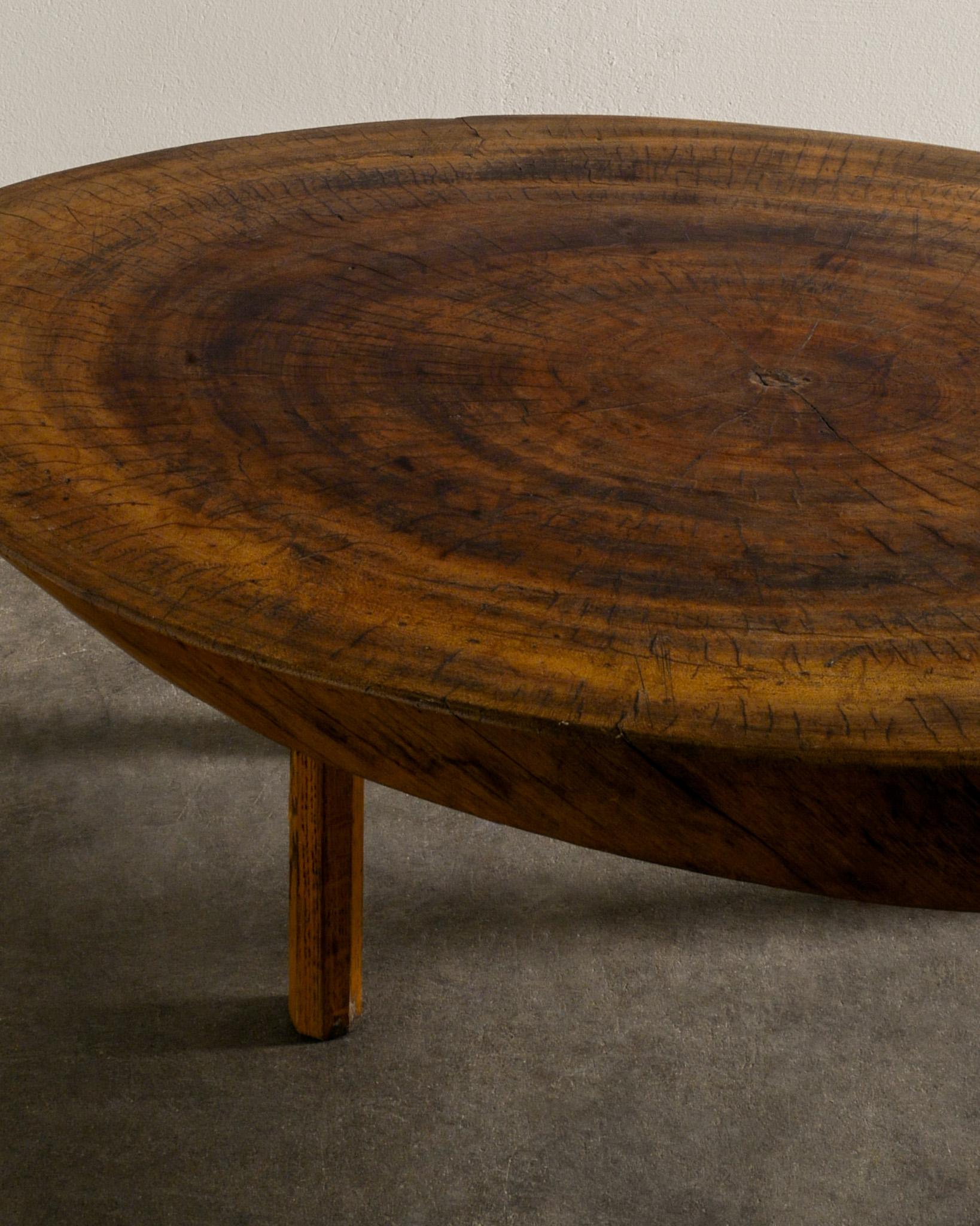 Mid-20th Century French Round Mid Century Elm Wood Coffee Table Produced in France, 1950s