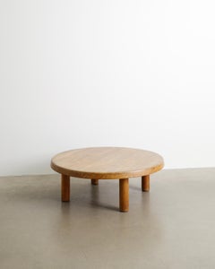 French Round Mid Century Wooden "T02M" Coffee Sofa Table by Pierre Chapo, 1965