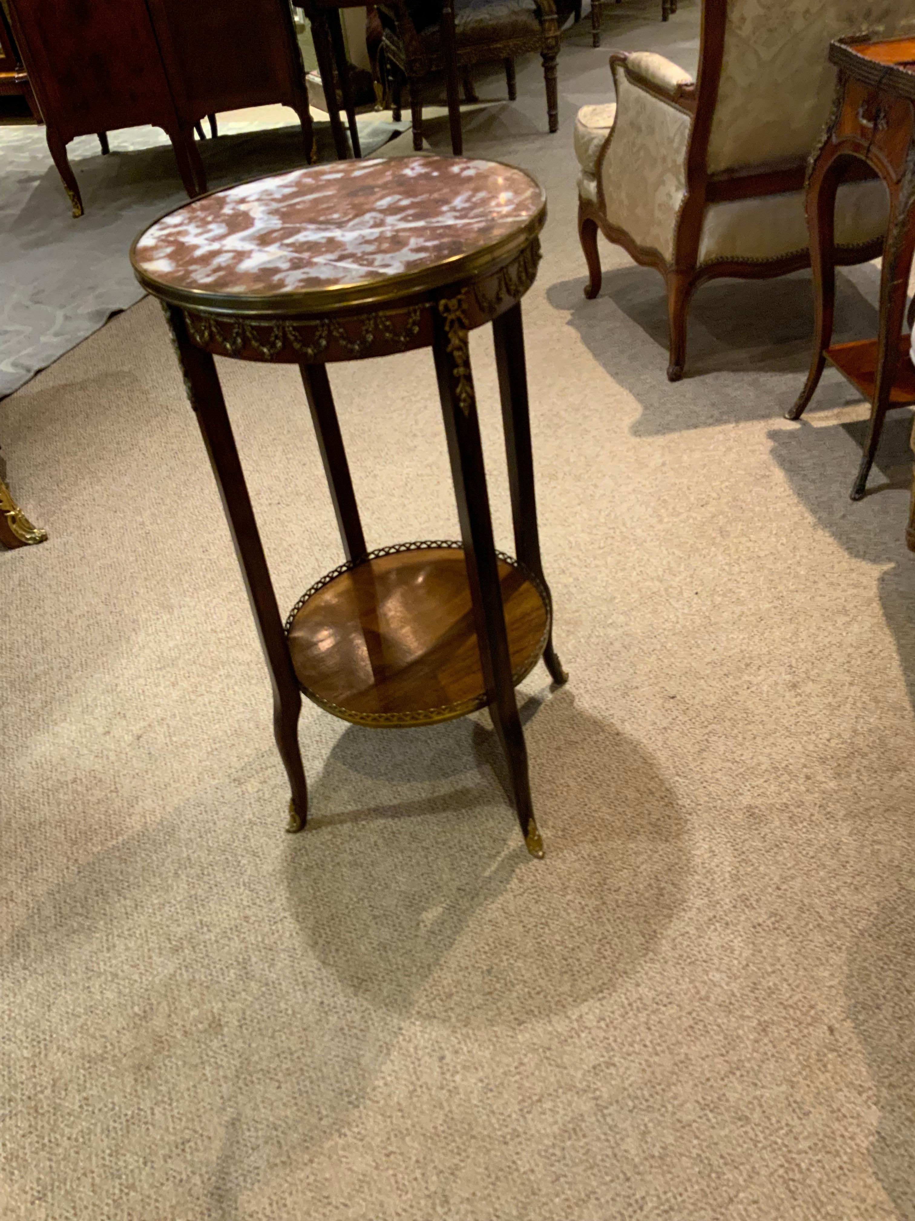Louis XV French  round occasional table 19 th c. Rouge marble top with bronze mounts