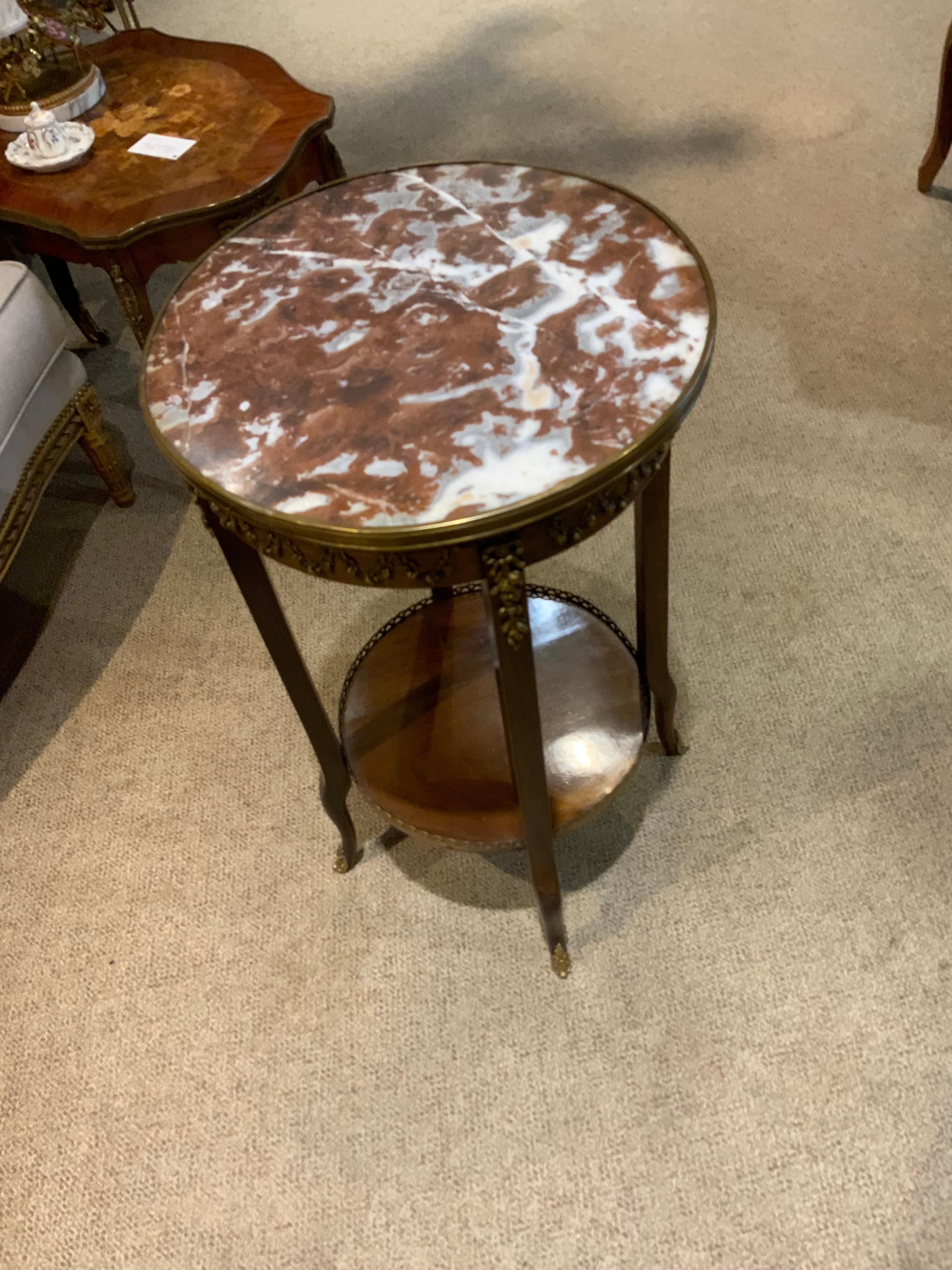 19th Century French  round occasional table 19 th c. Rouge marble top with bronze mounts