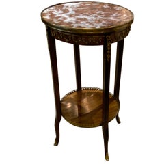 French  round occasional table 19 th c. Rouge marble top with bronze mounts