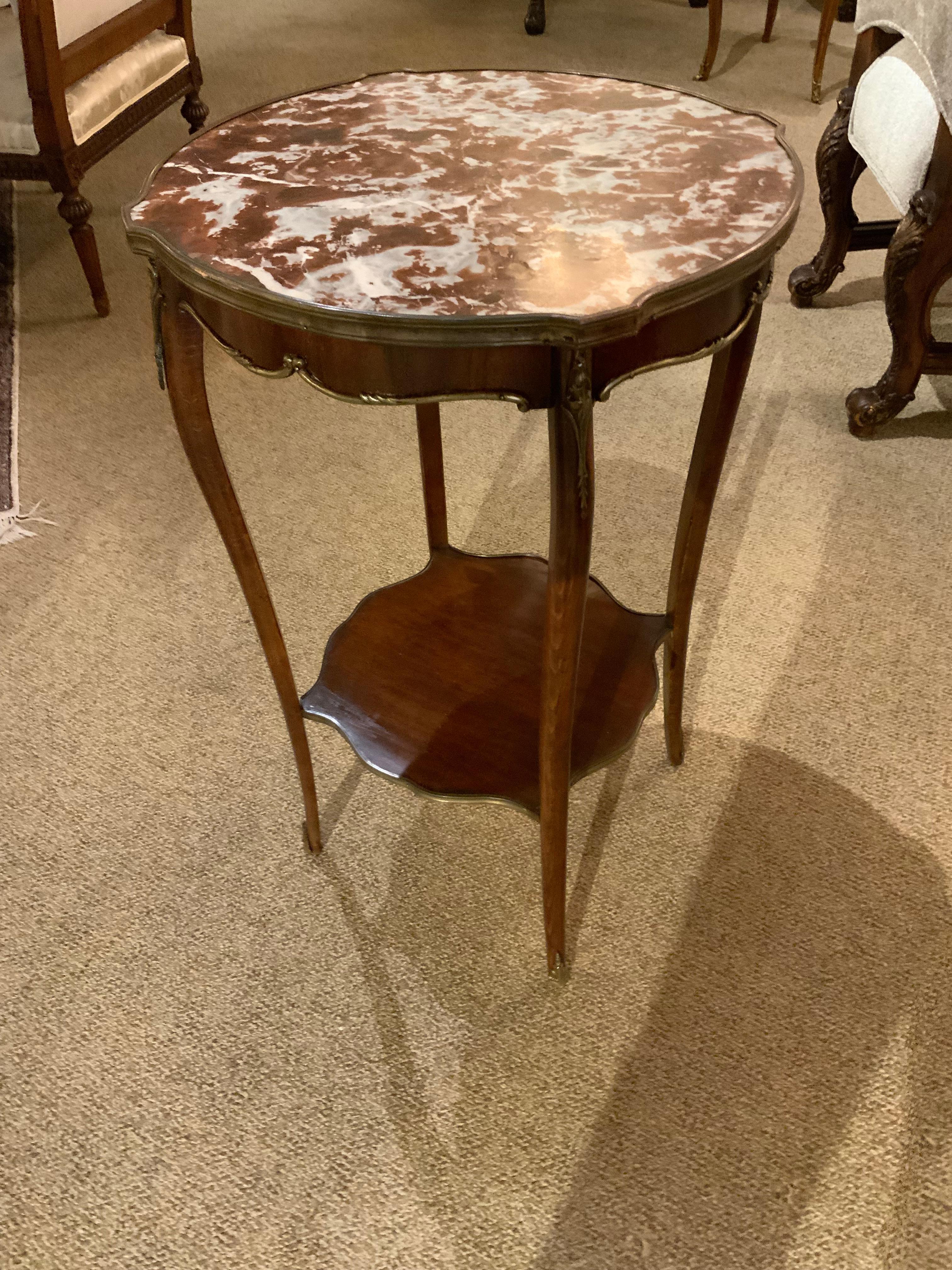 French round occasional table, 19 th c with rouge marble top, louis XV style 1
