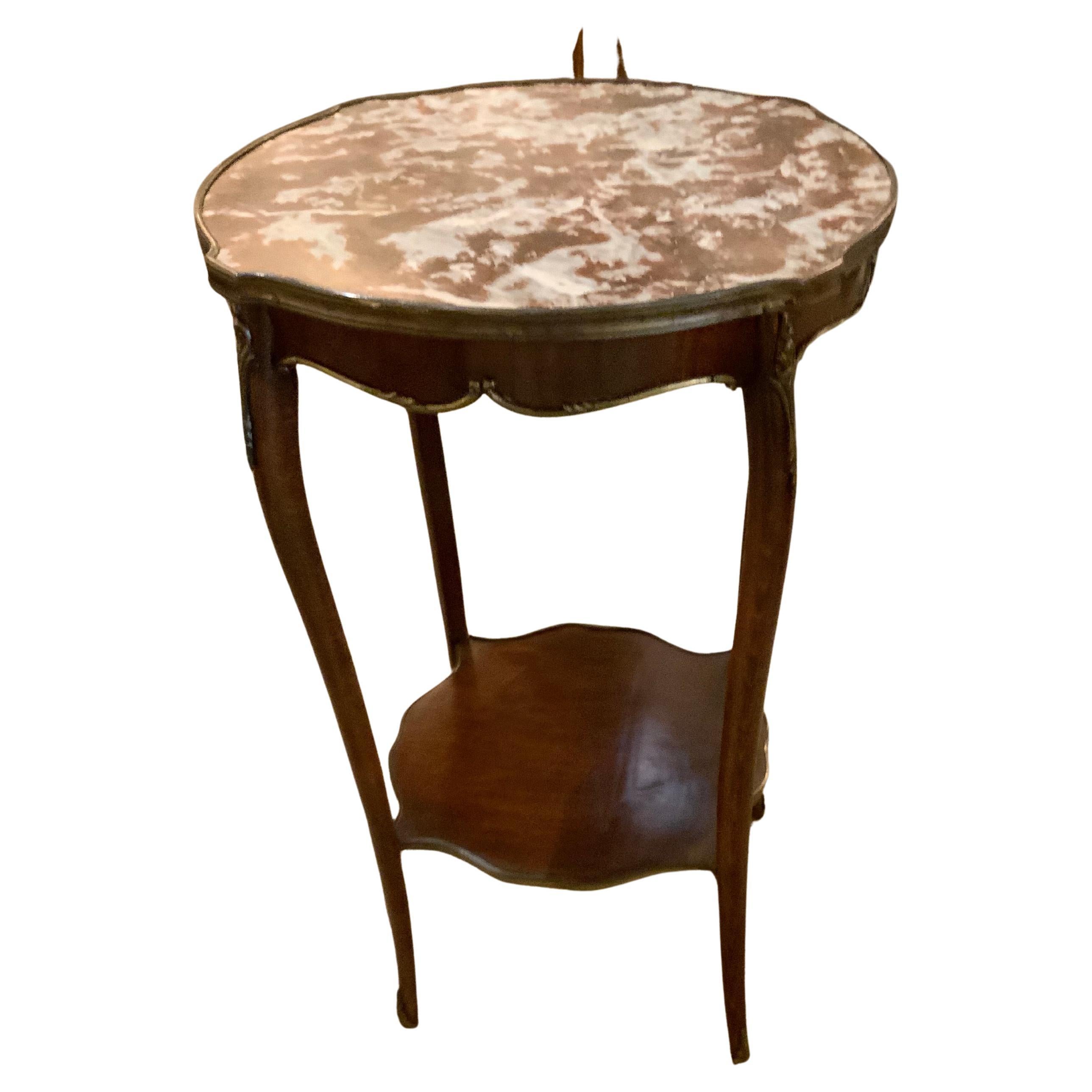 French round occasional table, 19 th c with rouge marble top, louis XV style