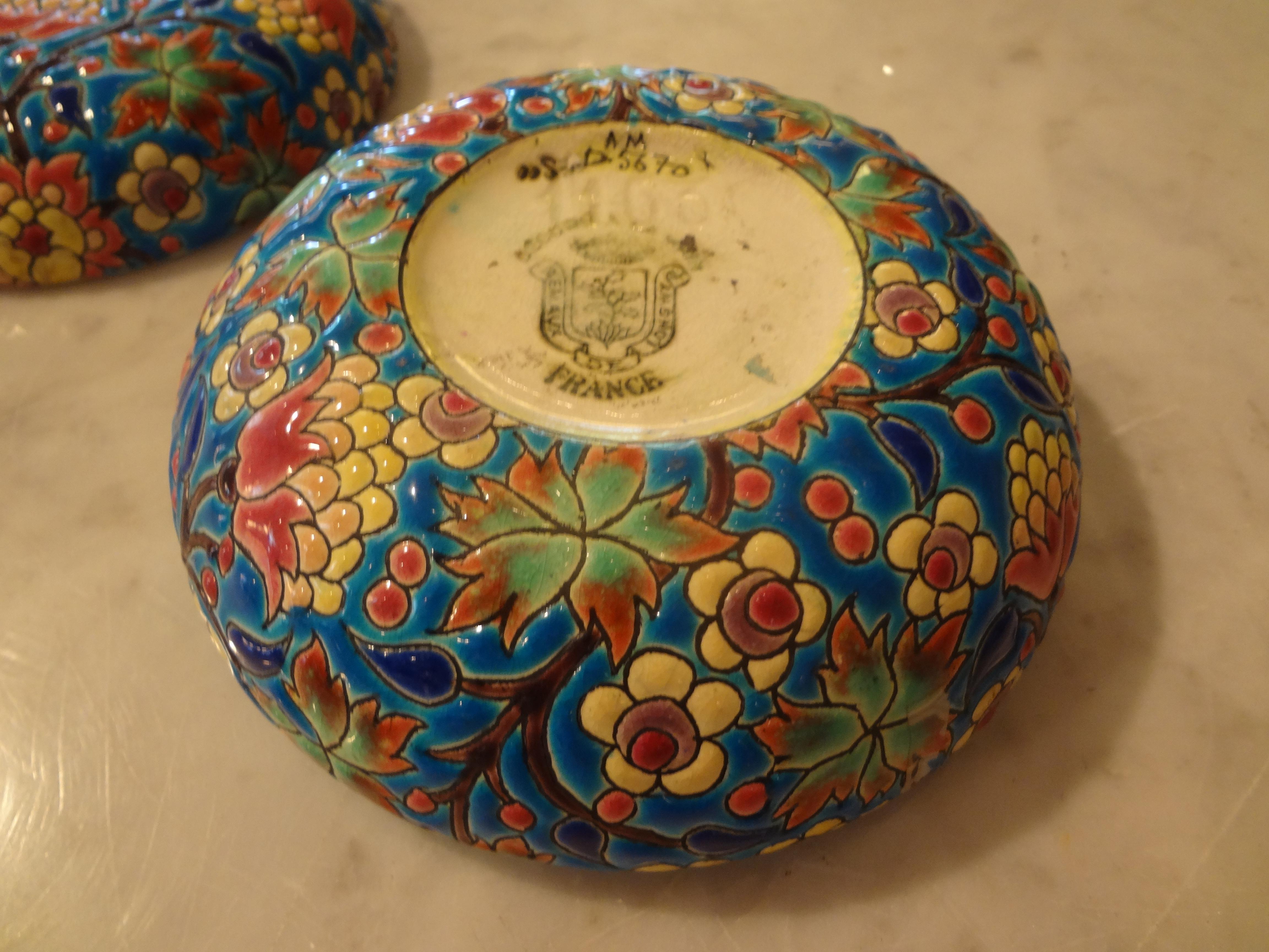 Chinoiserie French Round Porcelain Box by Emaux de Longwy