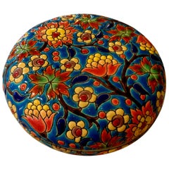 Antique French Round Porcelain Box by Emaux de Longwy