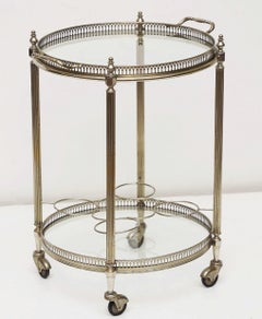 French Round Rolling Drinks Cart of Nickel Chrome with Tray Top