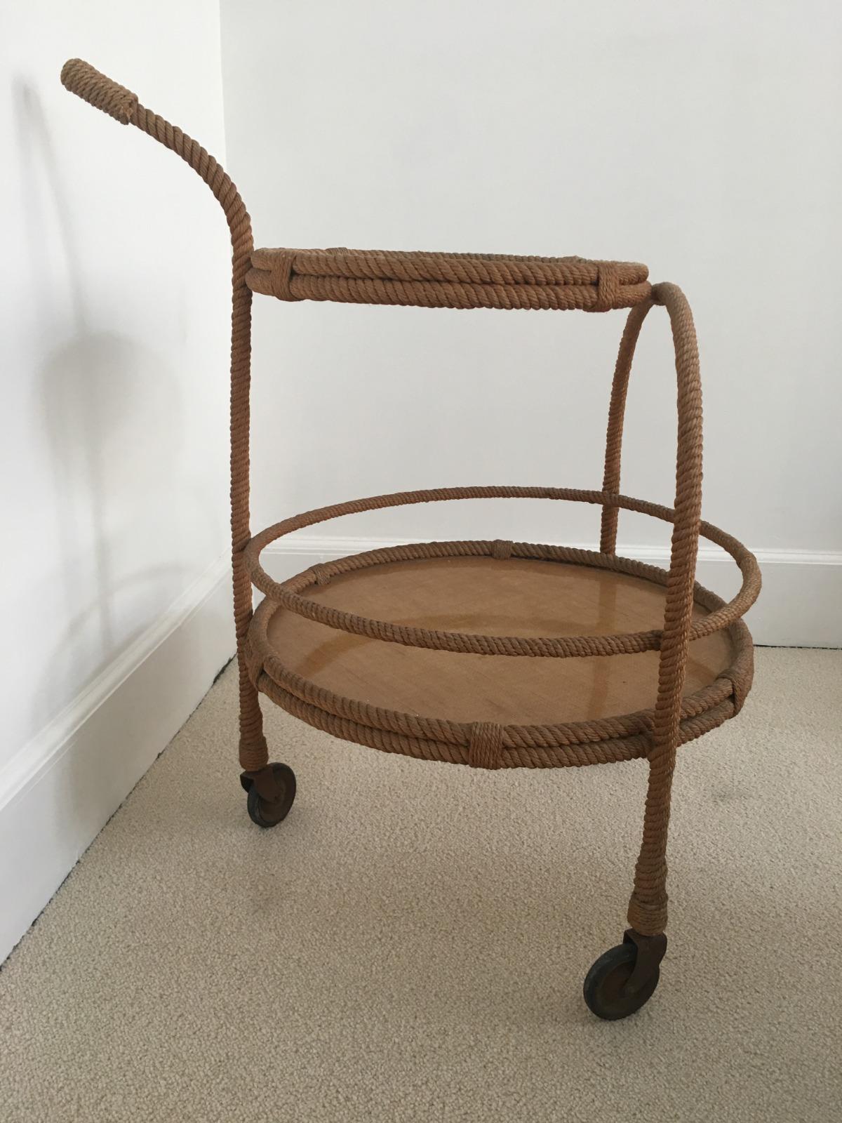 Mid-20th Century French Round Serving Cart by Adrien Audoux & Frida Minet, 1960s