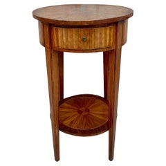 French Round Side Table in Walnut and Marquetry 1940s