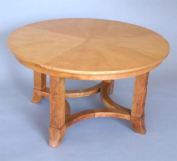 French Round Sycamore Wood Coffee or Side Table in Style of Andre Arbus In Good Condition For Sale In Chicago, IL