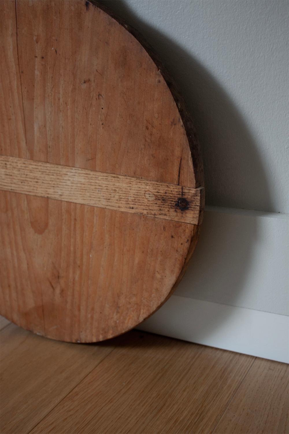 Primitive French Round Wood Cutting Seving Board For Sale