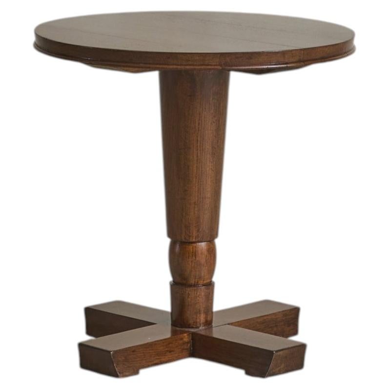 French Round Wood Pedestal Accent Table, 1950s