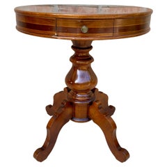 French Round Wooden Coffee or Side Table with Marquetry Center