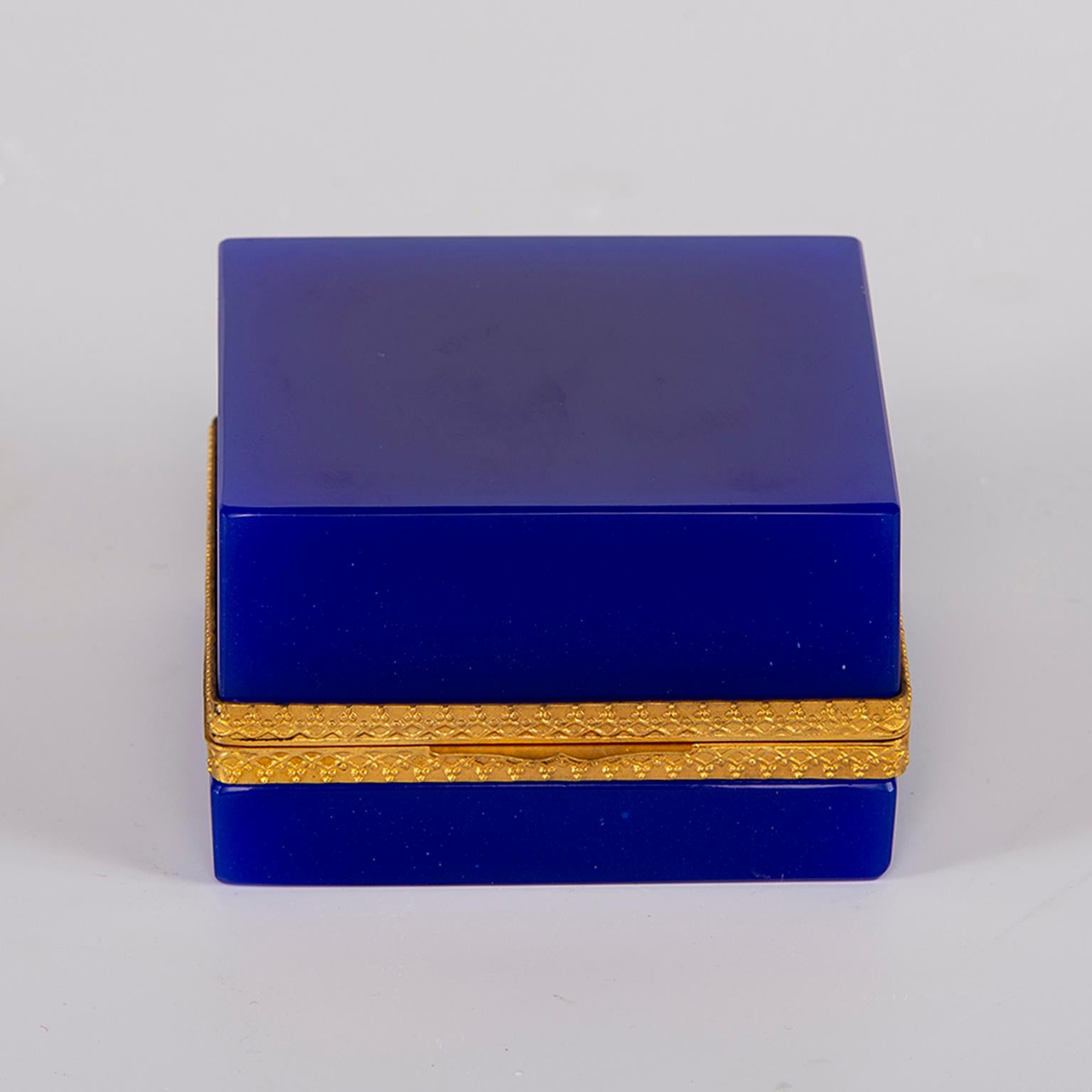 French Royal Blue Opaline Glass and Brass Hinged Box 5