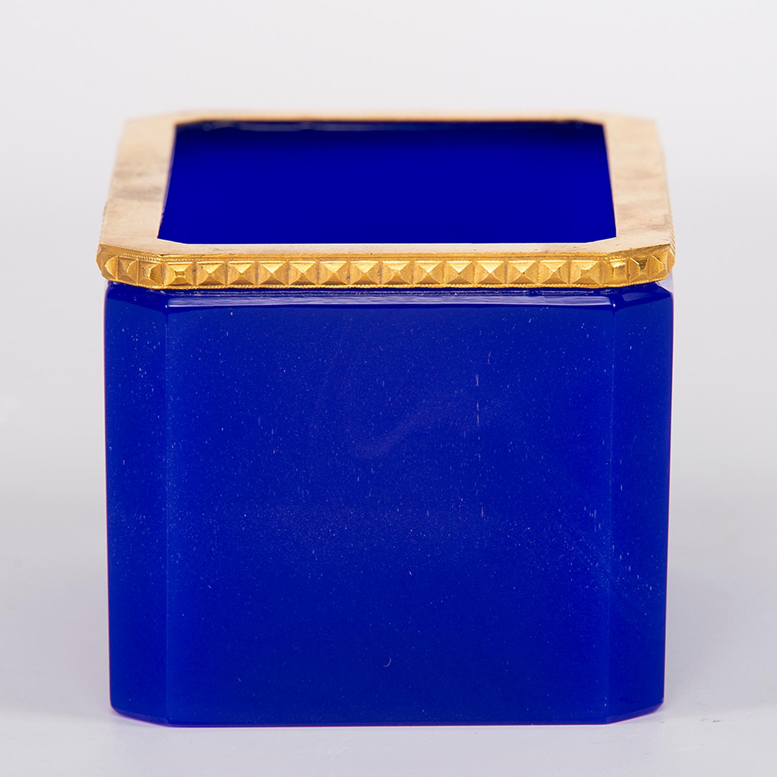 French Royal Blue Opaline Glass Box with Brass Mounts (Messing)