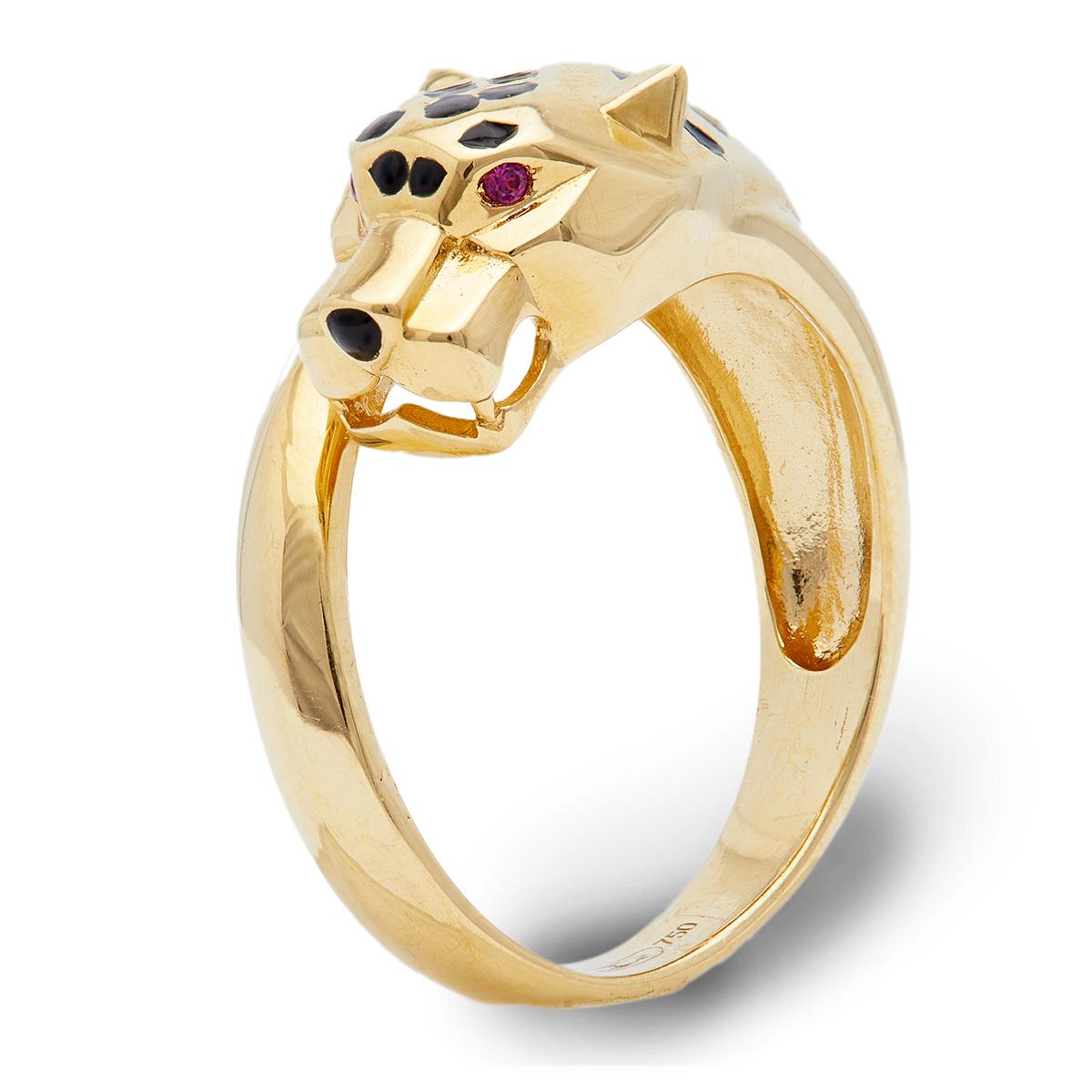 Women's or Men's French Ruby 18k Yellow Gold Panther Wrap Ring