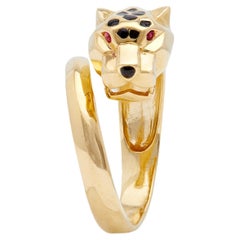 French Ruby 18k Yellow Gold Panther Wrap Ring