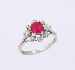 French Ruby and Diamond 18 k Gold Ring