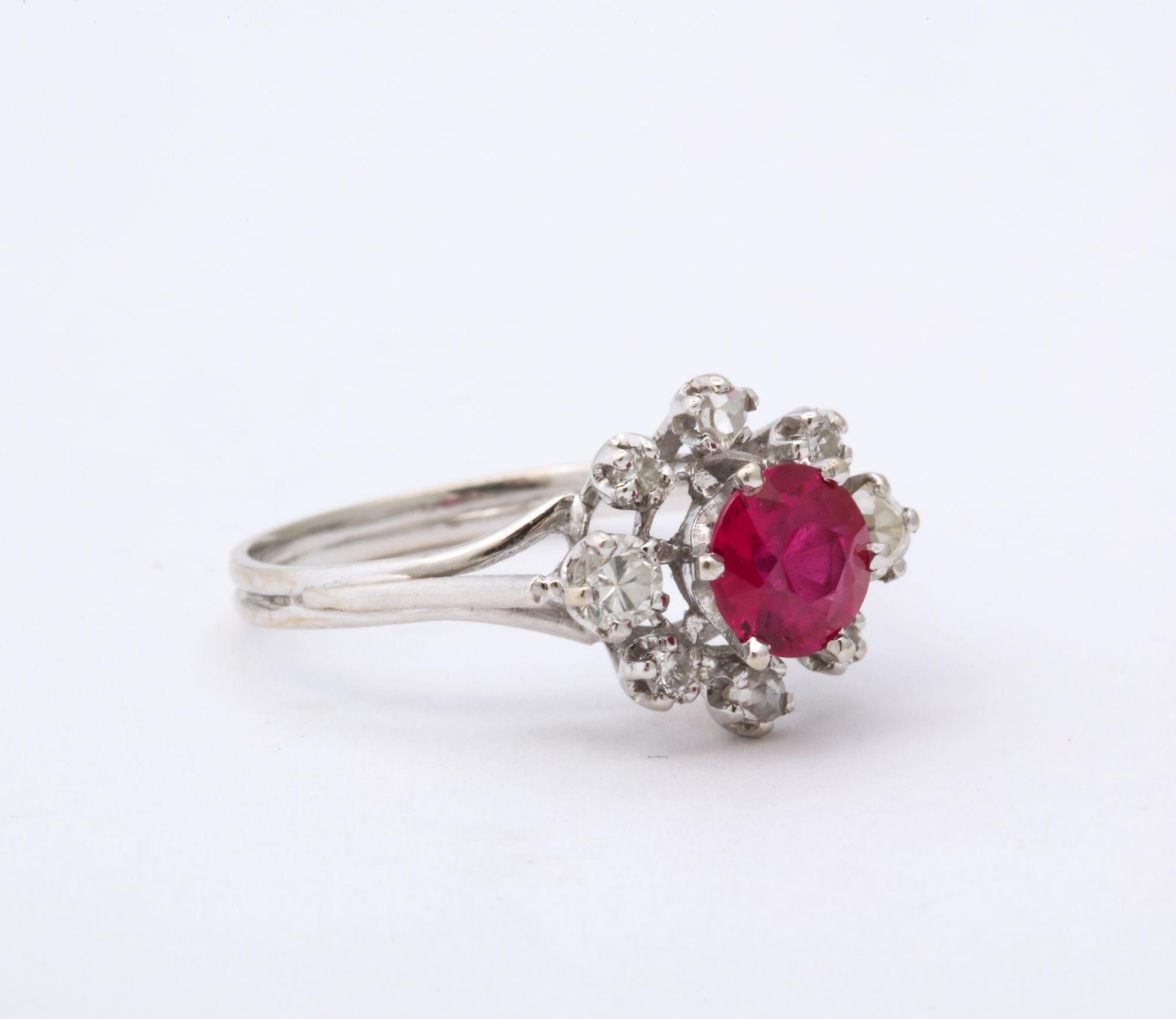 Edwardian French Ruby and Diamond 18 k Gold Ring For Sale