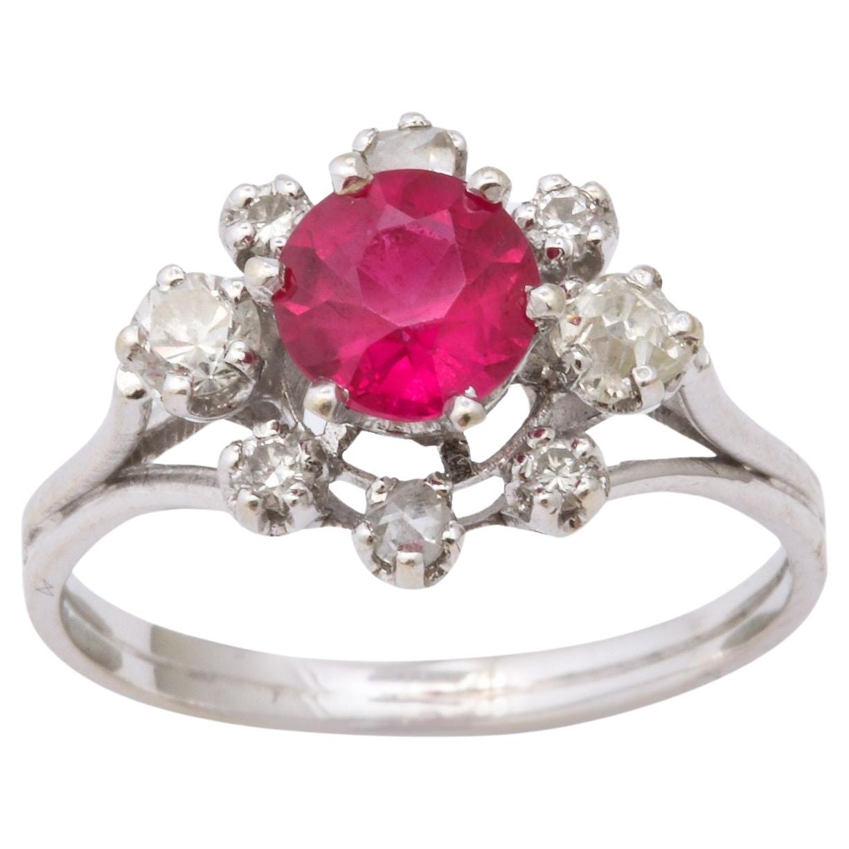 French Ruby and Diamond 18 k Gold Ring For Sale