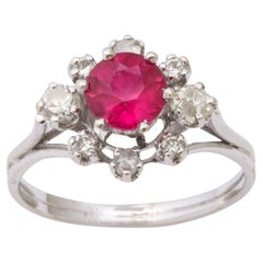 French Ruby and Diamond 18 k Gold Ring