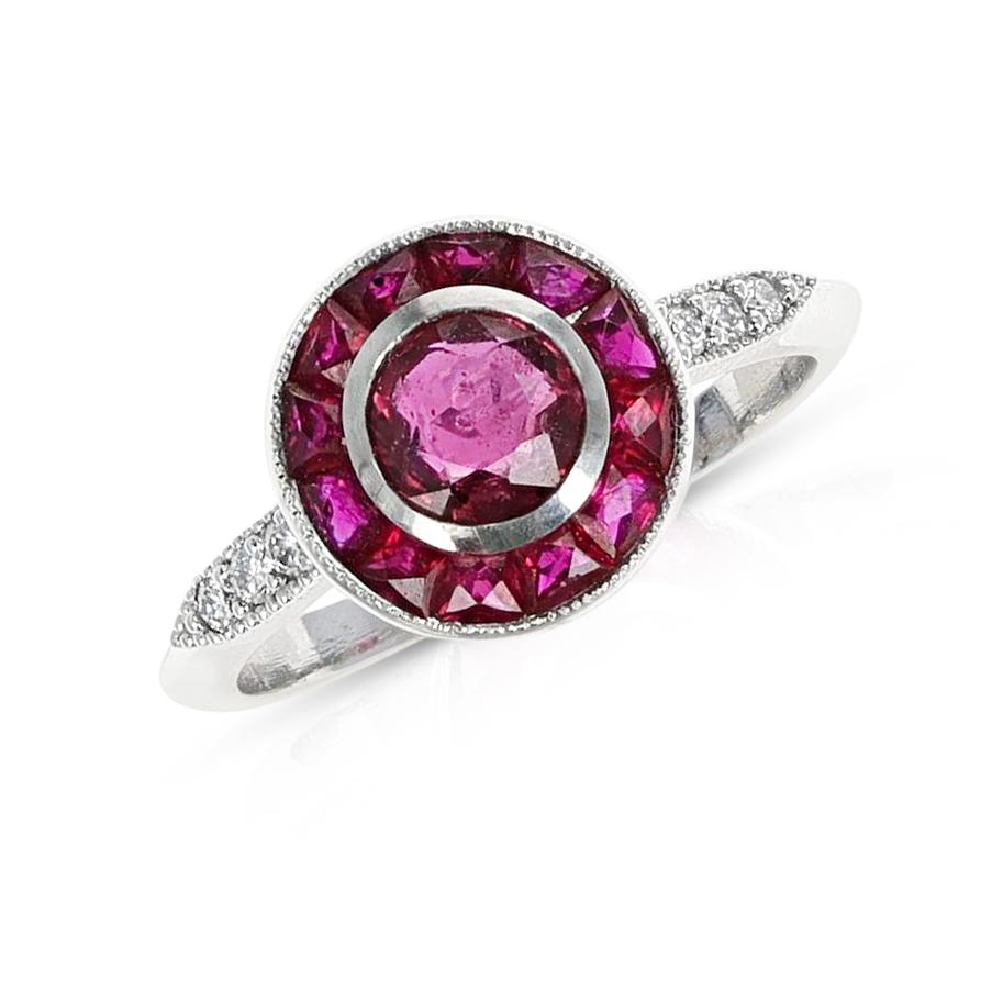 Platin-Ring mit Rubin und Diamant im Zustand „Hervorragend“ im Angebot in New York, NY
