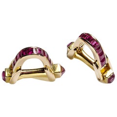 French Ruby and Gold Stirrup Cufflinks, by Paul Mille, Circa 1940