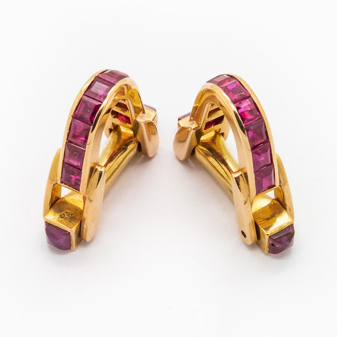Men's French Ruby and Gold Stirrup Cufflinks For Sale