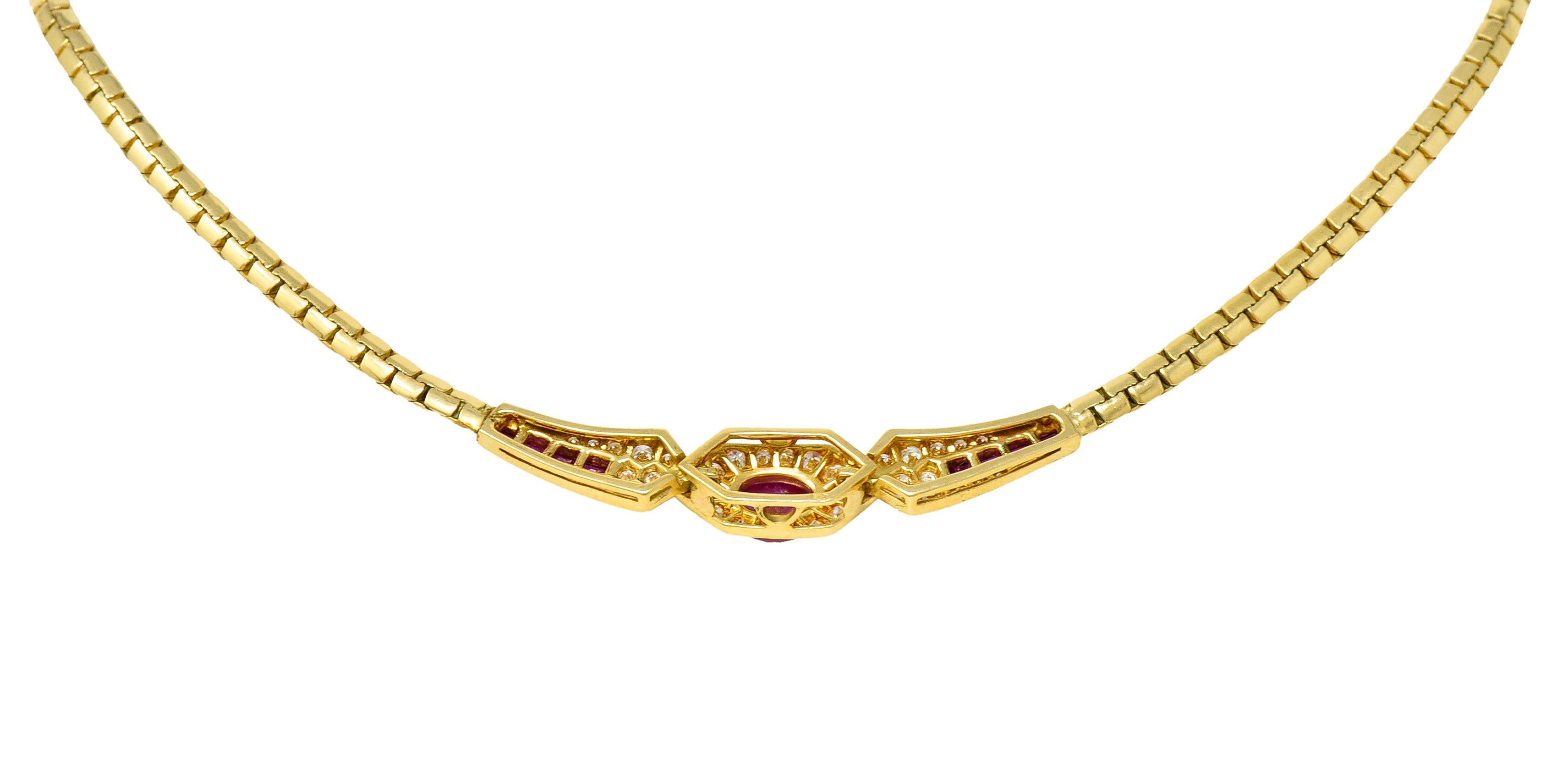 Oval Cut French Ruby Diamond 18 Karat Yellow Gold Collar Necklace
