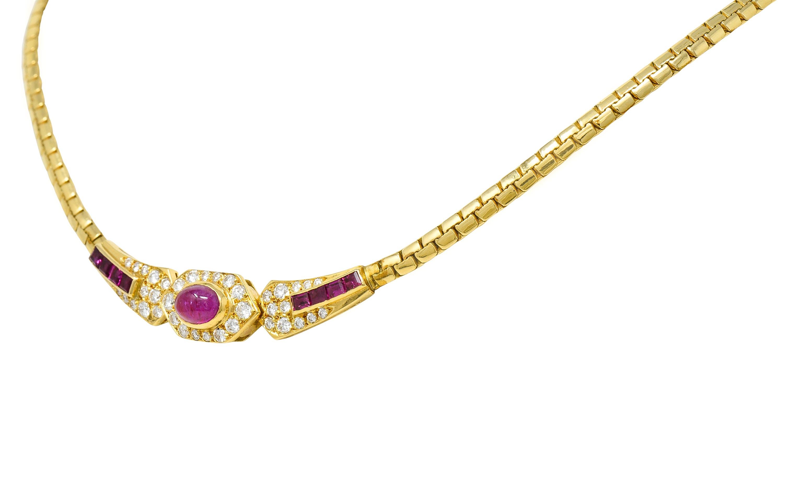 French Ruby Diamond 18 Karat Yellow Gold Collar Necklace In Excellent Condition In Philadelphia, PA