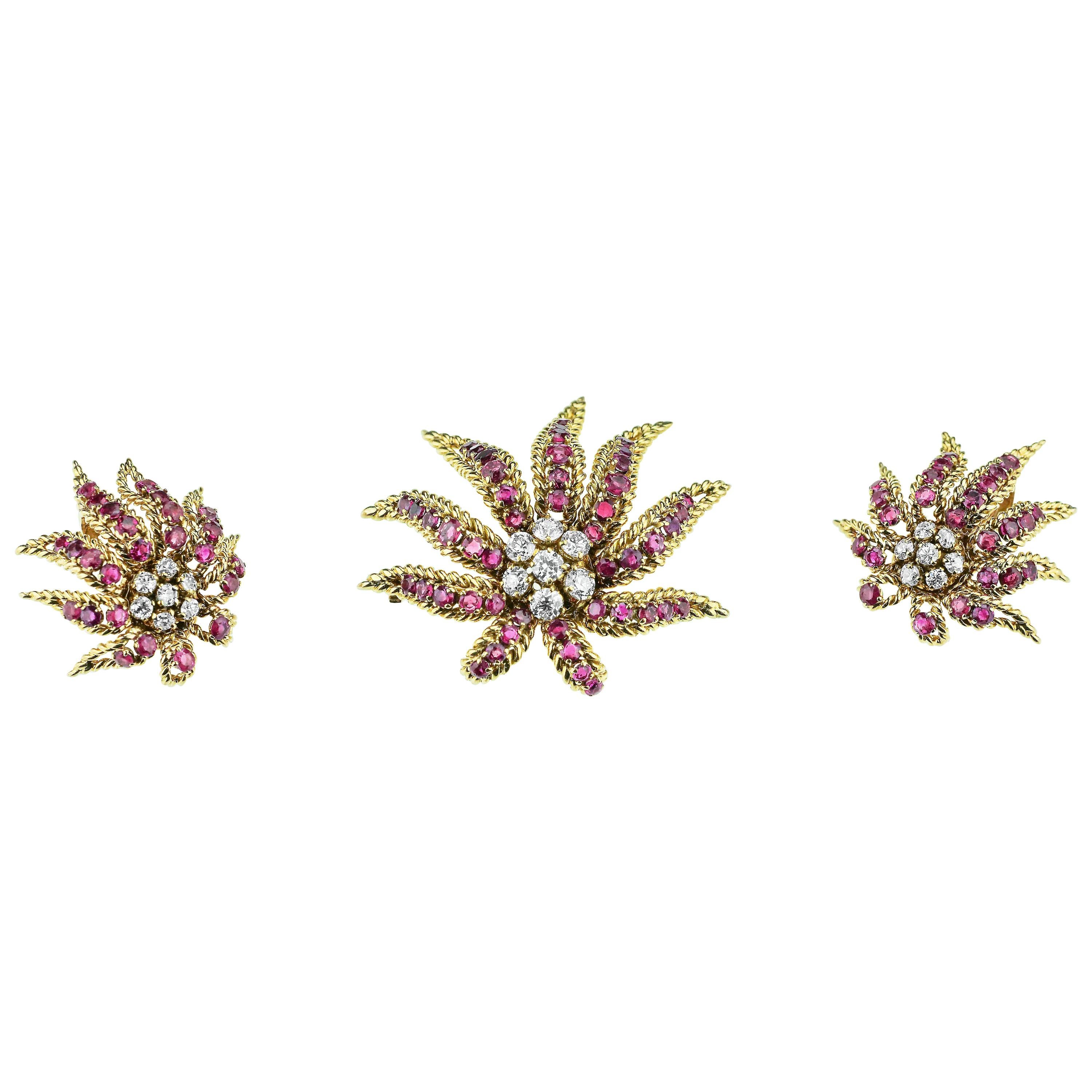 French Ruby, Diamond Demi Parure by Verger Frères