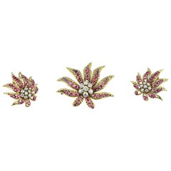 Vintage French Ruby, Diamond Demi Parure by Verger Frères
