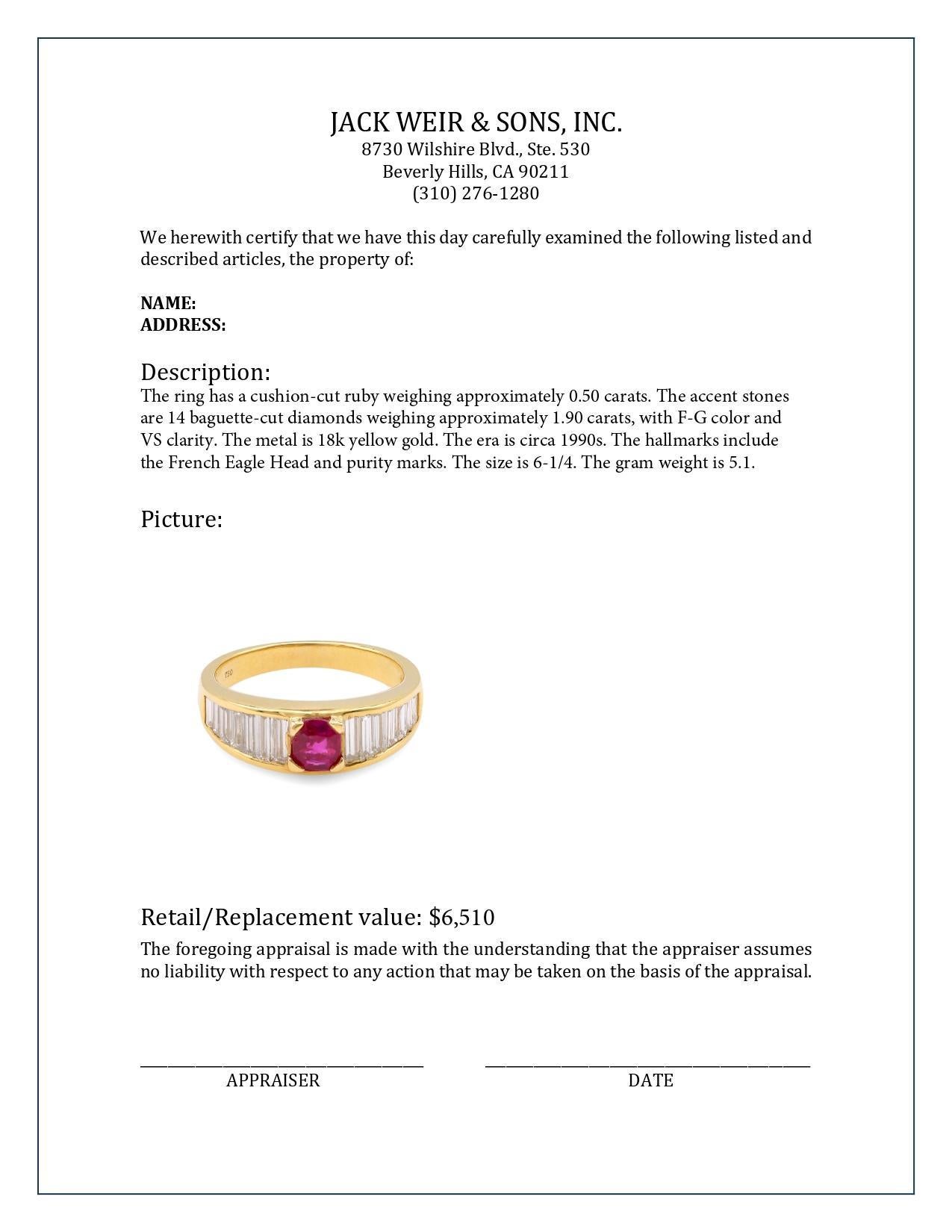 Anillo Francés Rubí Diamante Oro Amarillo en Excelente Estado en Beverly Hills, CA