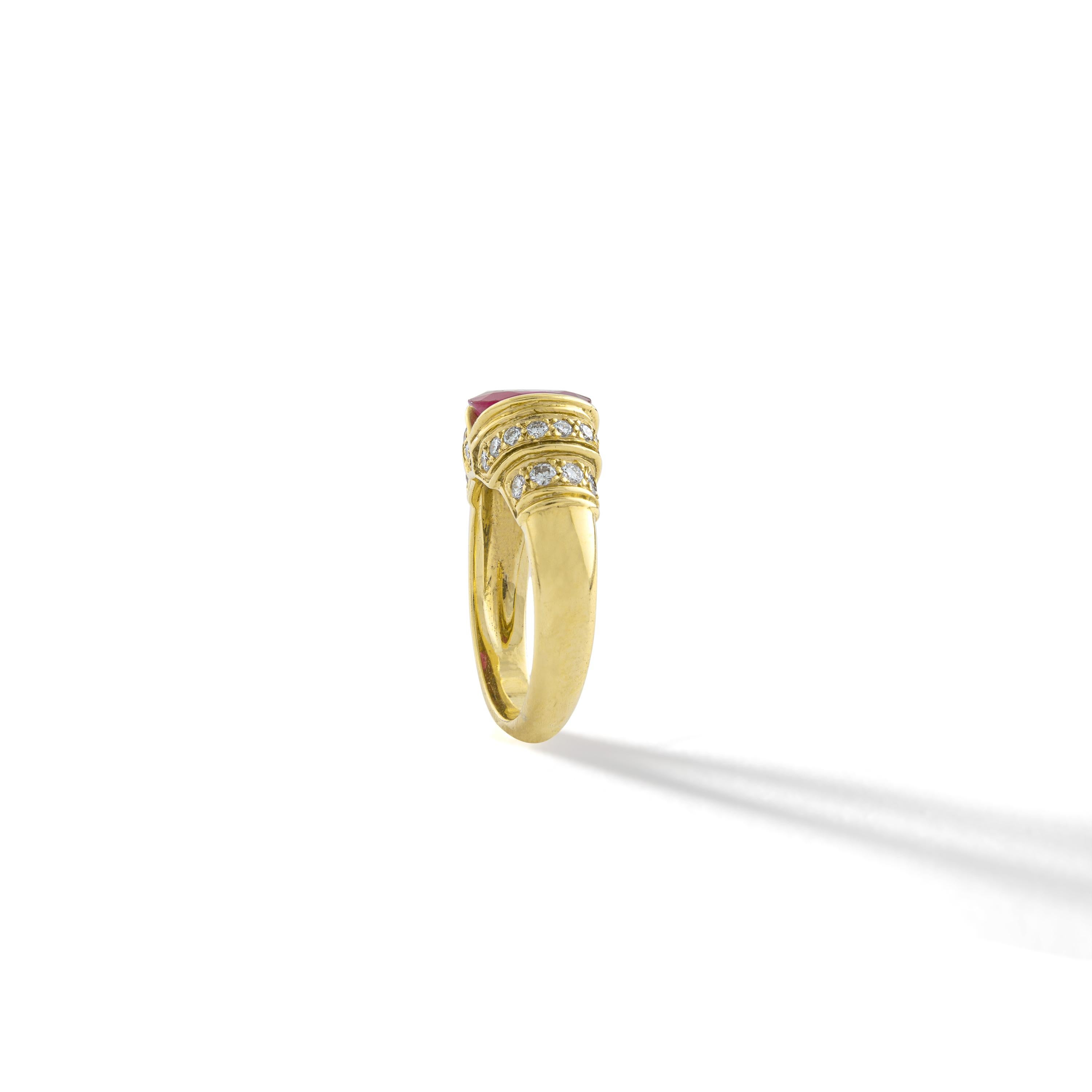 Women's French Ruby Diamond Yellow Gold Ring For Sale