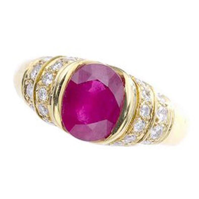 French Ruby Diamond Yellow Gold Ring