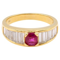 Anillo Francés Rubí Diamante Oro Amarillo